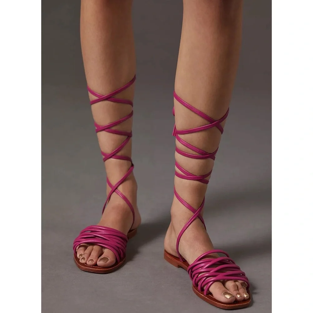 Anthropologie Pilcro Pink Tie-Up Strappy Sandals NWT SZ 10 - Picture 2 of 16